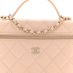 Caviar Quilted Top Handle Slim Vanity With Chain Beige
