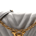 Metallic Calfskin New Wave Chain Bag MM NM Silver