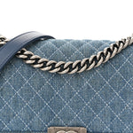 Denim Quilted Medium Boy Flap Blue