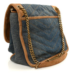 Denim Suede Monogram Medium Niki Chain Satchel Blue Cinnamon