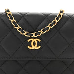 Lambskin Quilted Pearl Crush Flap With Chain Black