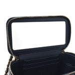 Lambskin Quilted Metal Small Top Handle Vanity Case With Chain Blue