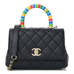 Goatskin Quilted Extra Mini Rainbow Coco Handle Flap Navy Blue