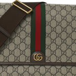 Tender GG Supreme Monogram Textured Dollar Calfskin Ophidia Messenger Bag Beige Ebony Dark Brown