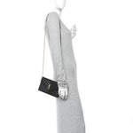 Grain De Poudre Matelasse Chevron Monogram Envelope Chain Wallet Black