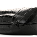 Glossy Calfskin Eelskin Embossed Medium Olivia Hobo Black