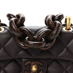 Lambskin Wenge Quilted Mini Fashion Wood Square Flap Dark Purple