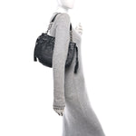 Lambskin Stitched Chocolate Bar Chain Fringe Hobo Black
