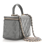 Patent Quilted Quilted Small Top Handle Vanity Case With Chain Grey