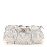 Metallic Calfskin Small Gancini Clutch Silver