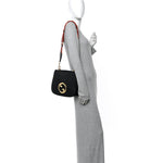 Roxy Calfskin Web Medium Studded Blondie Shoulder Flap Bag Black