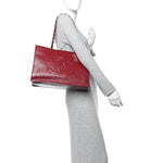 Shiny Aged Calfskin Shopping Bag Red