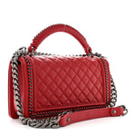 Calfskin Quilted Medium Top Handle Boy Flap Red