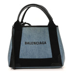 Denim  Fabric Satin Calfskin Navy Cabas XS Blue Black