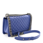 Calfskin Quilted Medium Boy Flap Blue