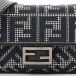Wool Vitello King Houndstooth FF Embroidered Baguette Grigio Anthracite