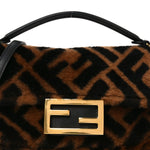 Shearling Vitello Dolce Macro FF 1974 Mini Baguette Tobacco Black