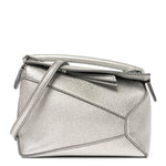 Laminated Lambskin Mini Puzzle Edge Bag Silver