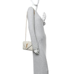 Grain De Poudre Textured Mixed Matelasse Triquilt Small Monogram Satchel Crema Soft