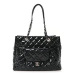 Patent Quilted Large Coco Shine Shopping Tote Navy