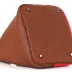 Taurillon Clemence Casaque Picotin Lock 22 MM Gold Rouge De Coeur