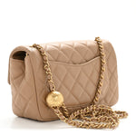 Lambskin Quilted Mini Rectangular Pearl Crush Flap Beige