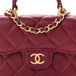 Lambskin Quilted Top Handle Flap Coin Purse With Chain Burgundy