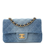 Washed Denim Quilted Mini Rectangular Flap Blue