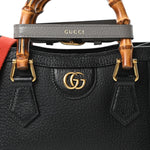 Textured Dollar Calfskin Web Small Diana Tote Bag Black Dusty Grey