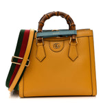 Textured Dollar Calfskin Web Small Diana Tote Bag Yellow Dusty Azure