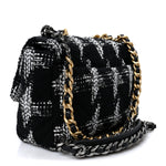 Tweed Quilted Medium Chanel 19 Flap Black White