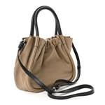 Calfskin Small Ruched Tote Beige Black