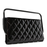 Patent Calfskin Quilted Metal Handle Clutch So Black