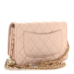 Lambskin Quilted CC Pearl Crush Wallet on Chain WOC Light Pink