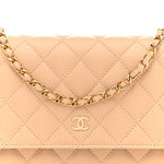 Caviar Quilted Wallet on Chain WOC Beige
