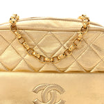 Metallic Lambskin Quilted Camera Case Gold
