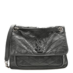 Crinkled Calfskin Matelasse Monogram Medium Niki Chain Satchel Storm