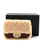 Shearling Lambskin Quilted Mini Furry Coco Flap Beige Dark Brown