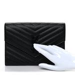 Grain De Poudre Matelasse Chevron Monogram Monochrome Envelope Clutch Black