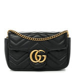 Calfskin Matelasse Super Mini GG Marmont Shoulder Bag Black