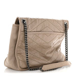 Crinkled Calfskin Matelasse Monogram Medium Niki Chain Satchel Gold Sand
