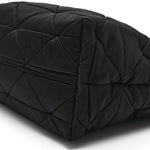 Re-Nylon Nappa Triangle Quilted Padded Medium Double Handled Zip Tote Black