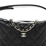 Caviar Quilted Hobo Clutch With Chain Black