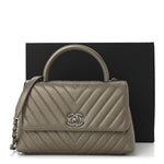 Metallic Caviar Chevron Quilted Small Coco Handle Flap Light Gold