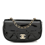 Patent Calfskin Quilted Mini Clutch Black