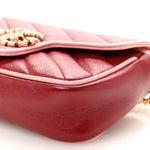 Azalea Calfskin Enamel Matelasse Diagonal Super Mini Torchon GG Marmont Shoulder Bag New Cherry Red Wild Rose