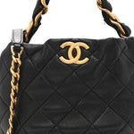 Shiny Lambskin Quilted Small Chain Is More Drawstring Bag Black