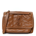 Crinkled Calfskin Matelasse Monogram Baby Niki Chain Satchel Light Caramel