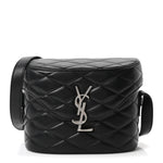 Lambskin Quilted Monogram June Box Bag  Black
