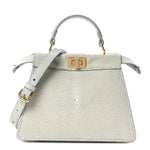 Stingray Shiny Nappa Petite Peekaboo I SEE U Satchel Pearl Grey
